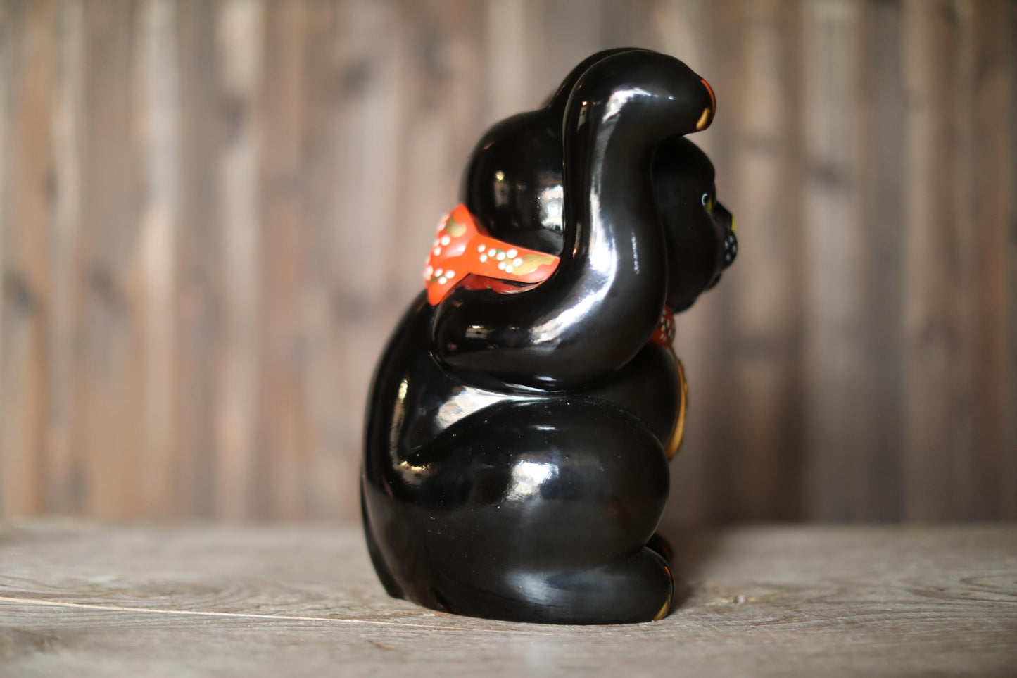Black Maneki Neko - Large Ceramic Money Box | Vintage Japanese Lucky Cat Statue