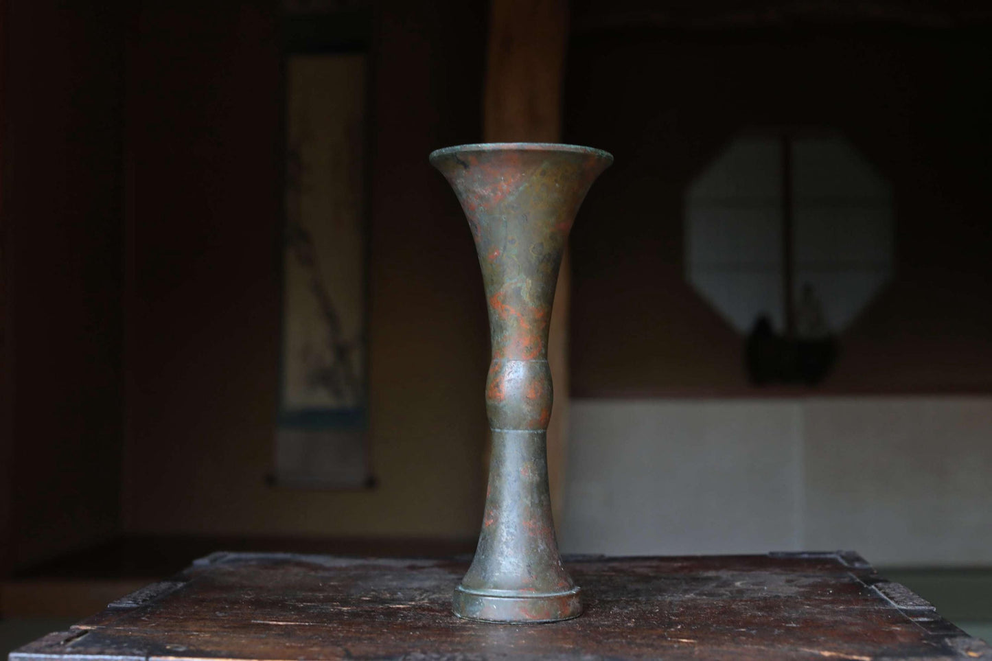 Vintage Japanese Vase - Hand Cast Bronze Flower Vase with Aged Patina