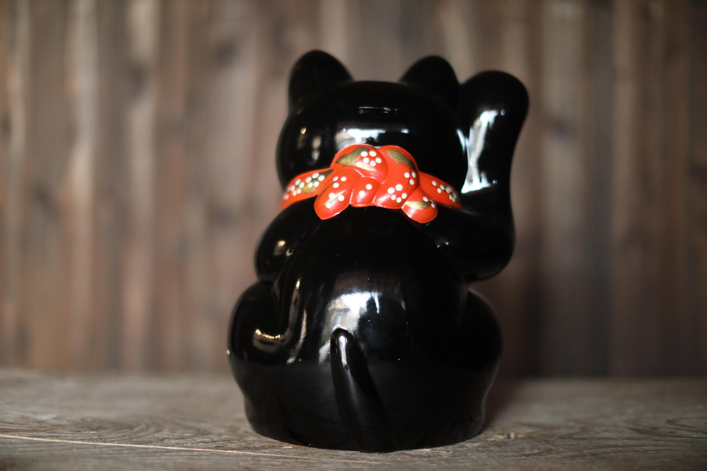 Black Maneki Neko - Large Ceramic Money Box | Vintage Japanese Lucky Cat Statue