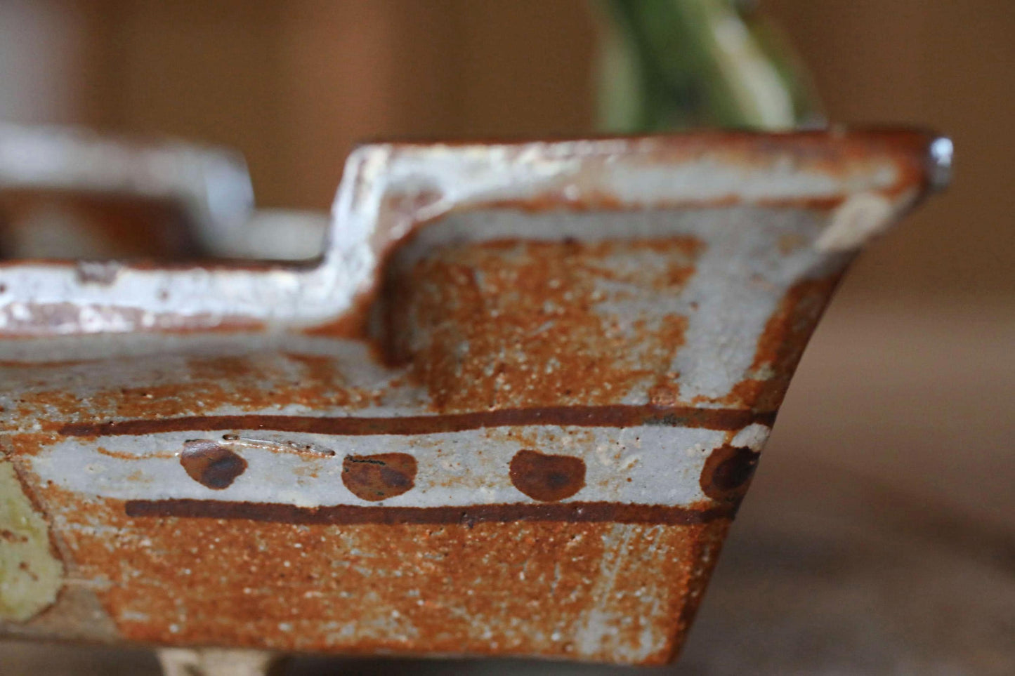 Oribe Ceramic Plate – Japanese Tea Dish with Handle | Antique Pottery Art