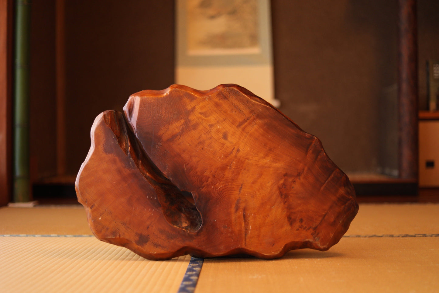Wood Burl Bonsai Stand - Vintage Japanese Pedestal | Large Wood Display Tray 24in×14.8in