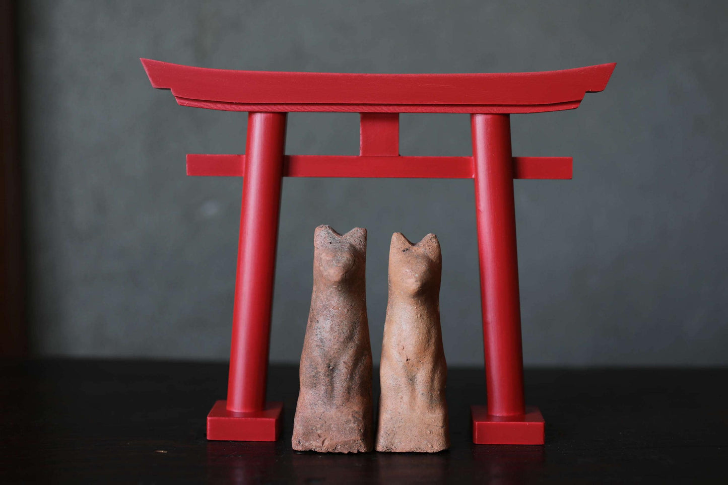 Japanese Antiques KITSUNE Dolls, Imado-yaki Pottery Pair (H3.7in)