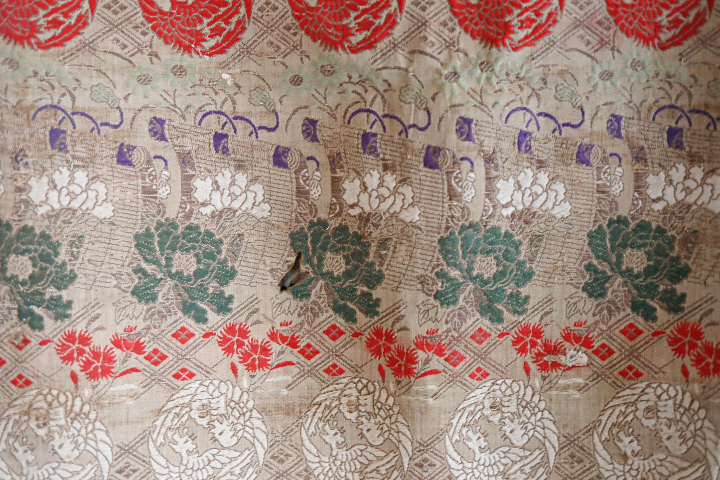 Japanese Silk Textile – Antique Taisho Era Phoenix Floral Tapestry Wall Hanging