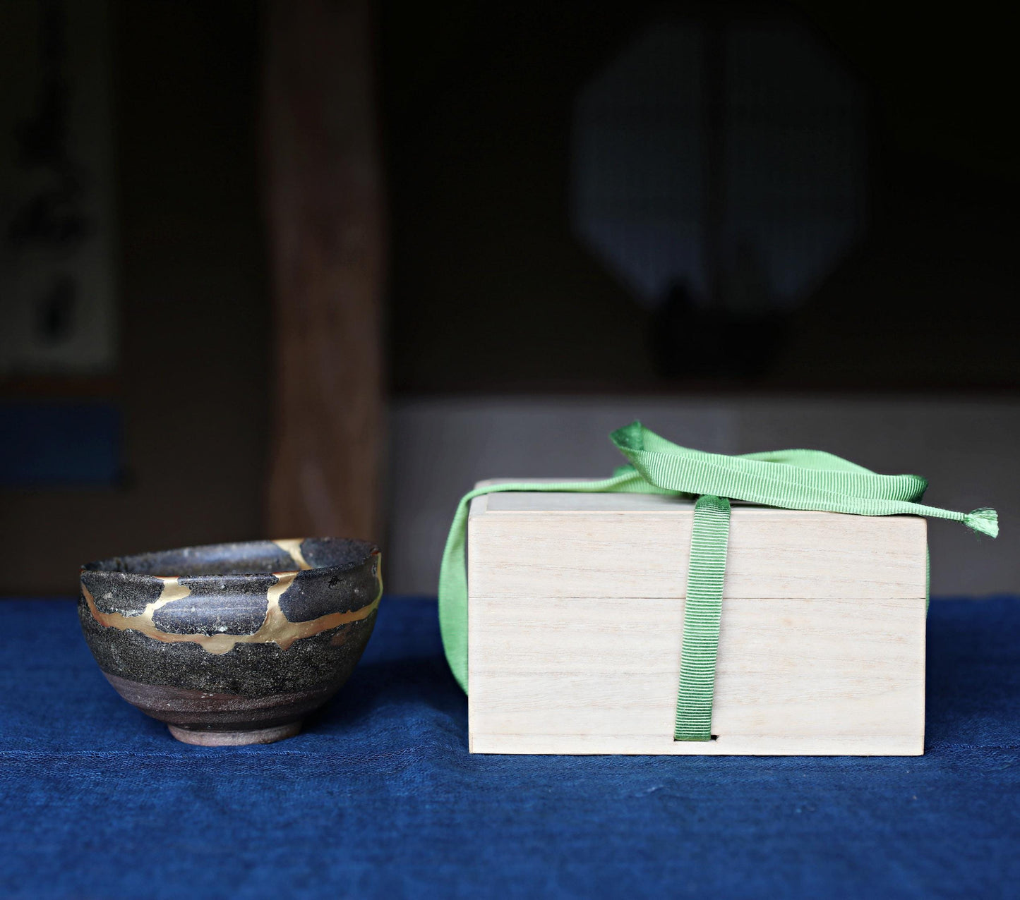 Karatsu Matcha Tea Bowl - Japanese Antique 17th Century Pottery | Gold Kintsugi Repair
