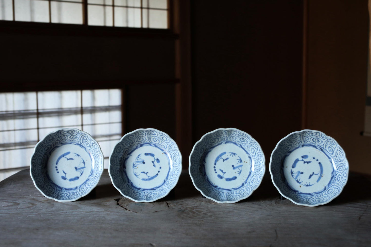 Antique Sometsuke KOIMARI Indigo Blue Salad Bowls Set - 1800s Japanese Porcelain