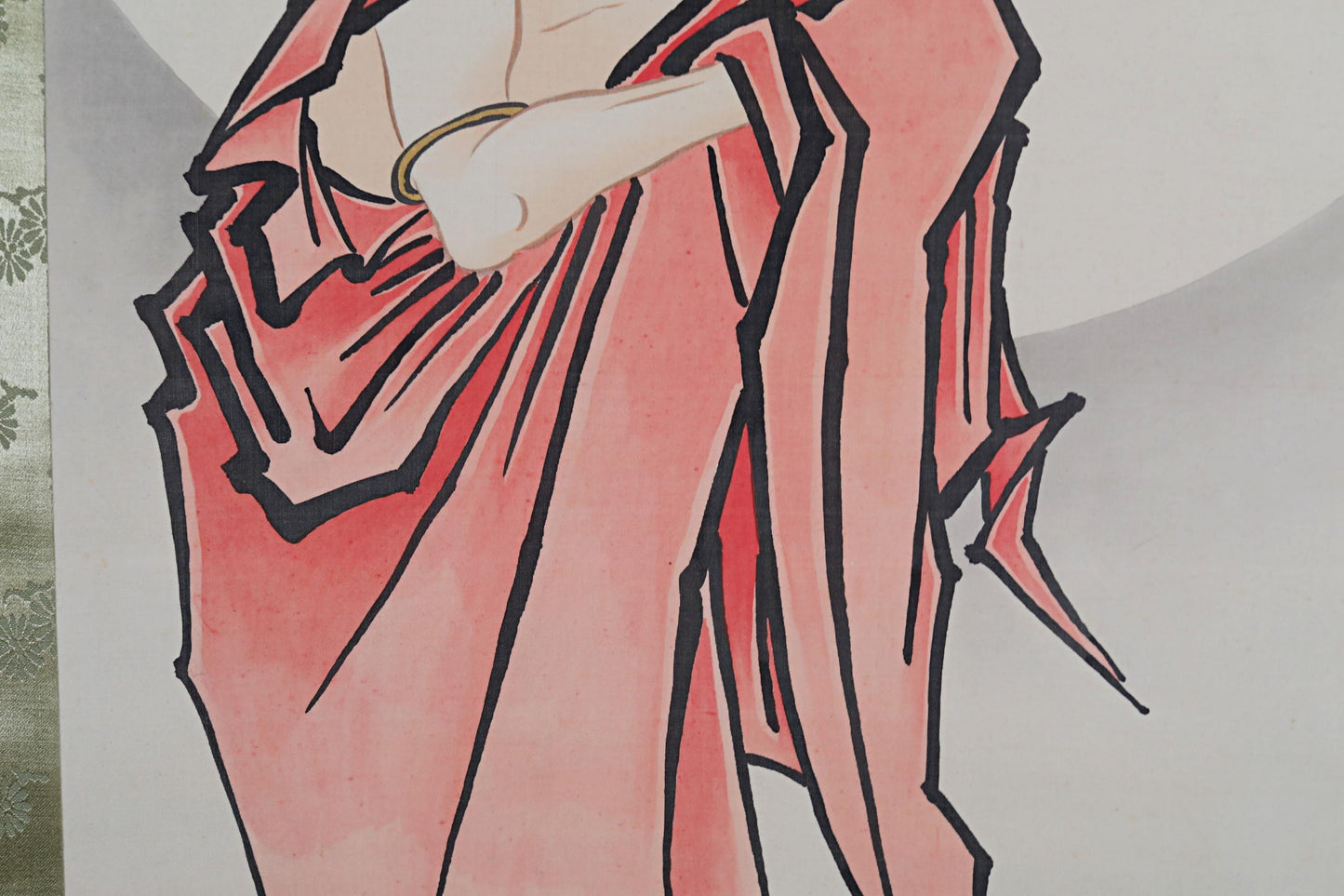 Japanese Zen Daruma Scroll - Vintage Hand Painted Buddhist Monk Portrait by Nagai Gyougetsu