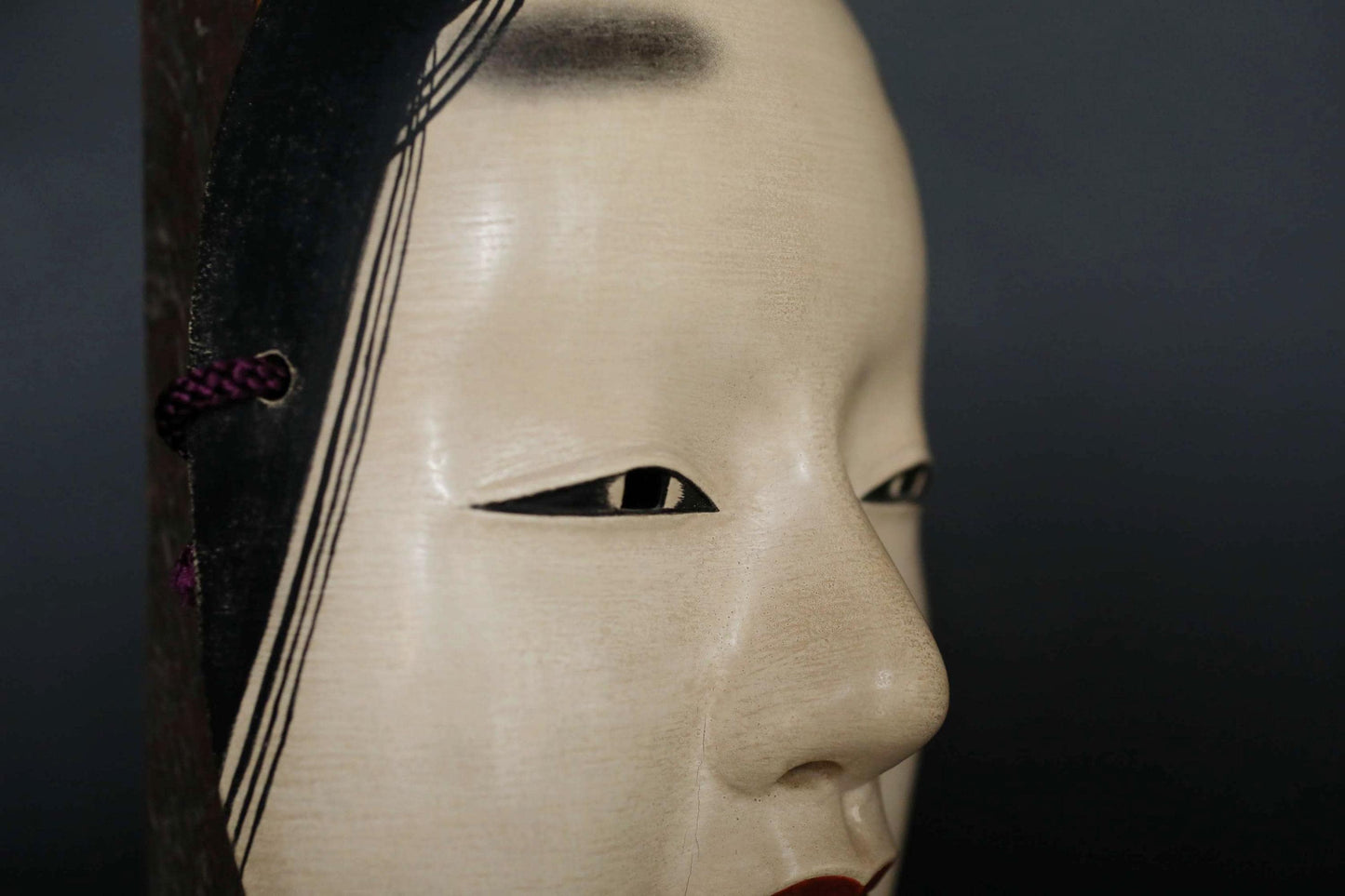 Japanese Noh Mask - Vintage Wood Carving Female Celestial Maiden Wall Ornament