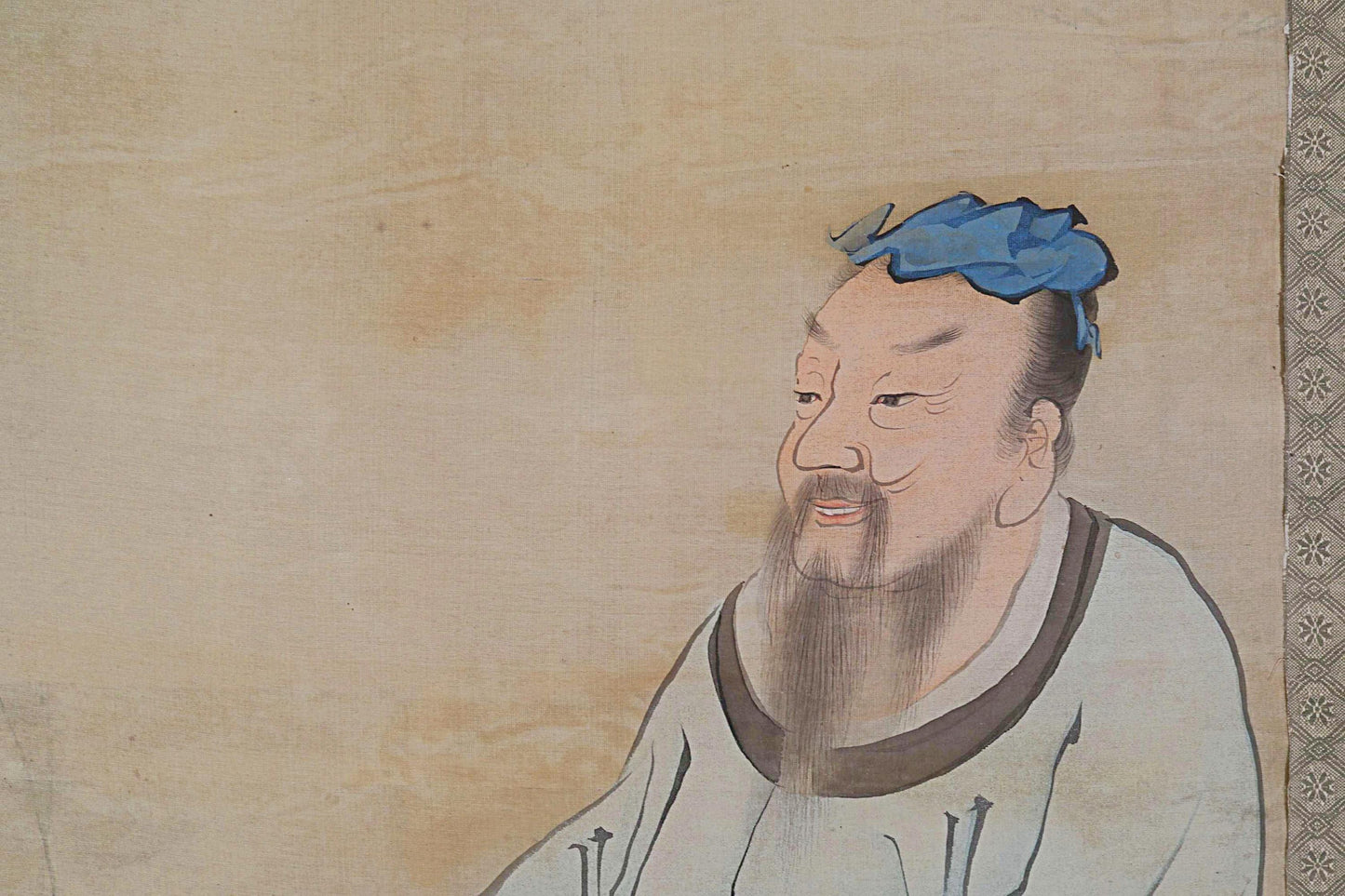 Japanese Antique Scroll - Signed Kakejiku Hermit Zen Painting With Peach Symbol