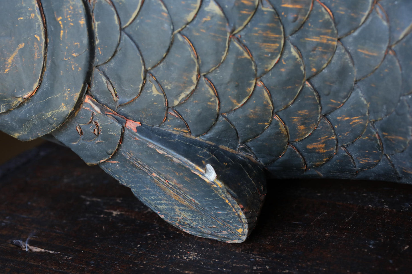 Large Wooden Fish - Japanese Antique Mingei Irori Hearth Hook Sculpture 4kg