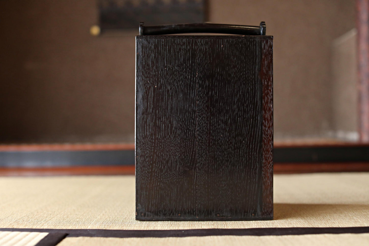 Japanese Lacquer Trays - Set of 5 Antique Wooden Trays with Black Obon Box