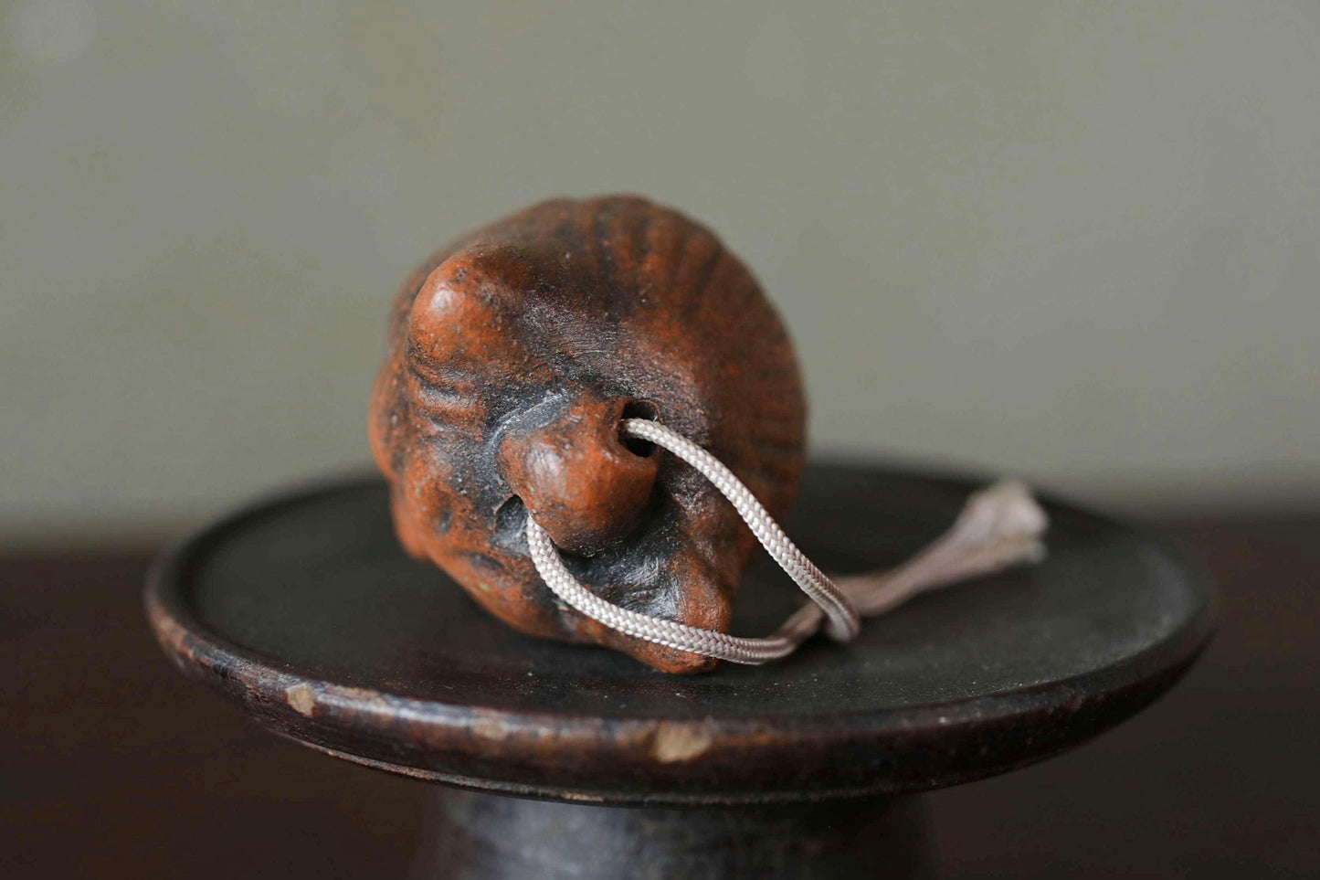 Japanese Oni Pottery Bell - Vintage Paperweight & Demon Talisman Ornament