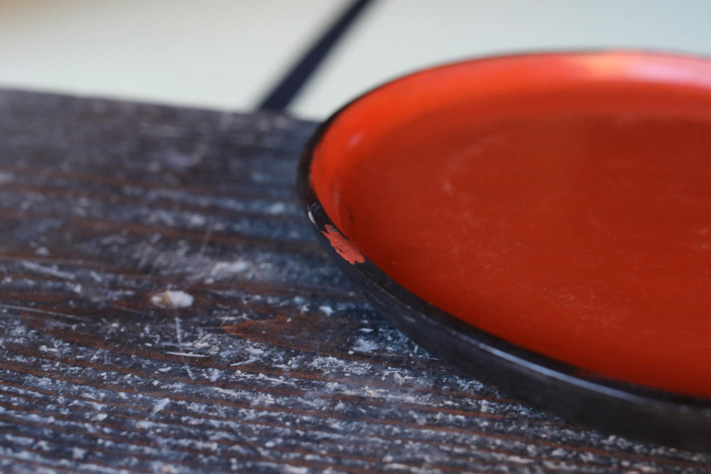 Japanese Lacquer Tray - Antique Negoro Style Obon Round Tea Tray with Vermilion Patina