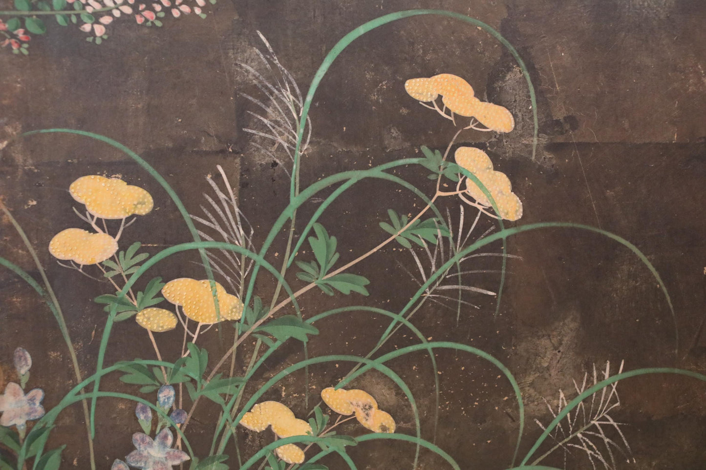 Japanese Antique Byobu Folding Screen - Tale of Genji Art, Gold & Silver Leaf, 17th Century Paravent