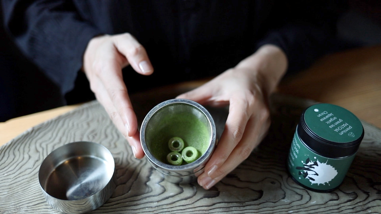 SET! Organic Matcha 1.1oz / 30g and sifter/strainer for Tea ceremony Easily creates smooth matcha Compatible stainless Canister