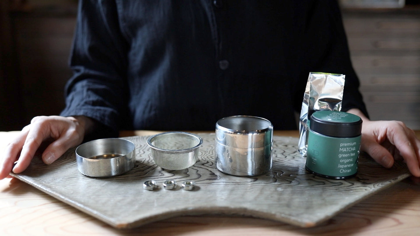 SET! Organic Matcha 1.1oz / 30g and sifter/strainer for Tea ceremony Easily creates smooth matcha Compatible stainless Canister