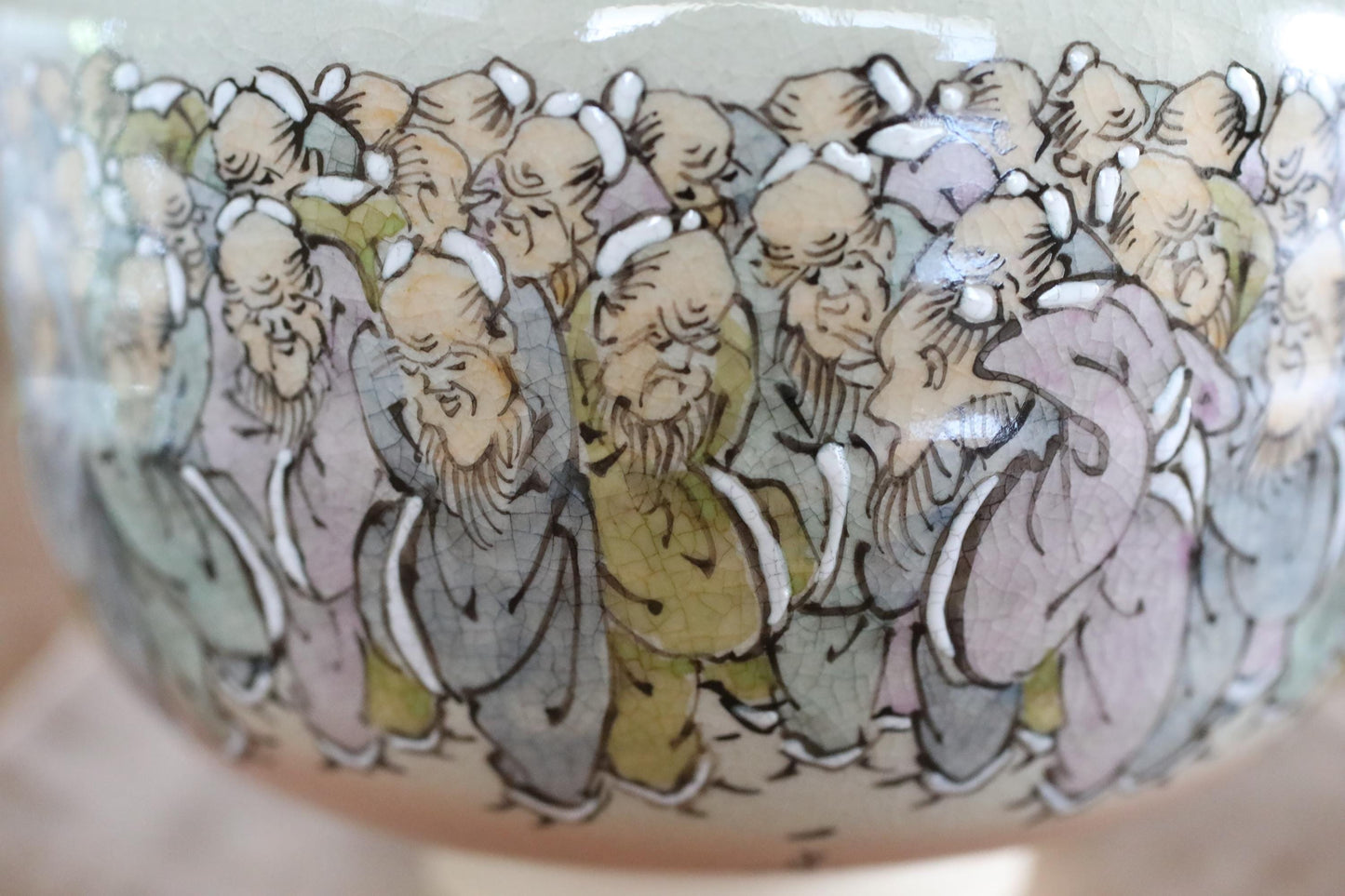 Japanese Vintage Chawan | Fine Art Pottery Matcha Bowl - Longevity Zen Gift with Jurōjin Motif