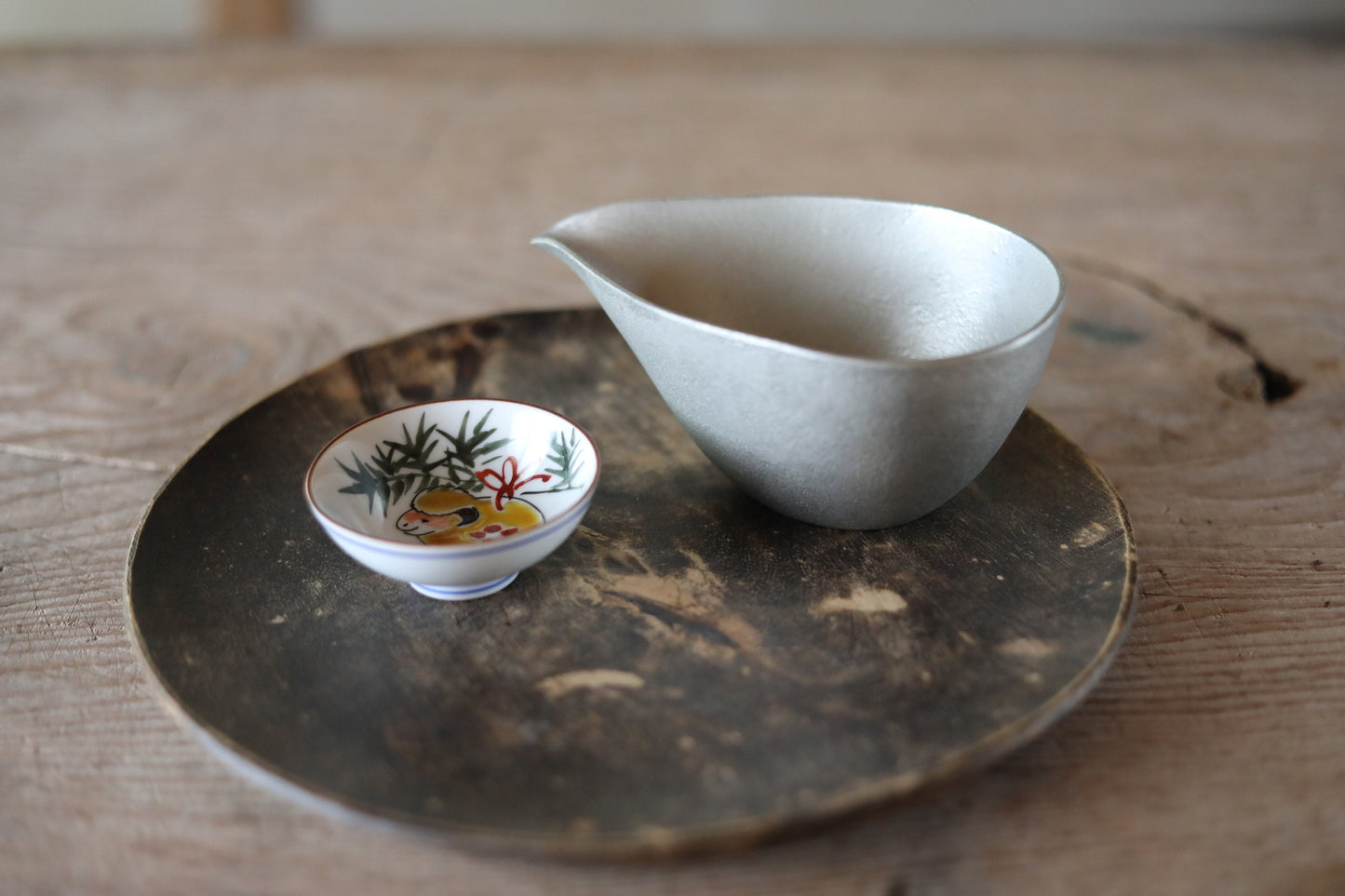 Kutani Vintage Sake Cup - Hand Painted Sheep Design Porcelain Cup with Gift Box