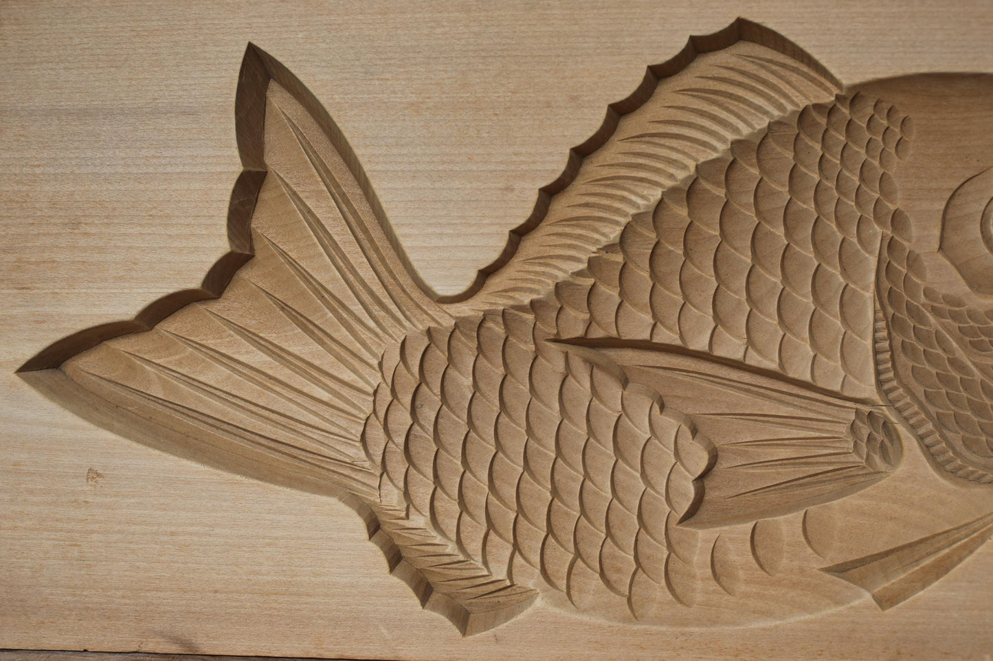 Vintage Japanese Kashigata - Large Hand Carved Wooden Sea Bream Sweets Mold