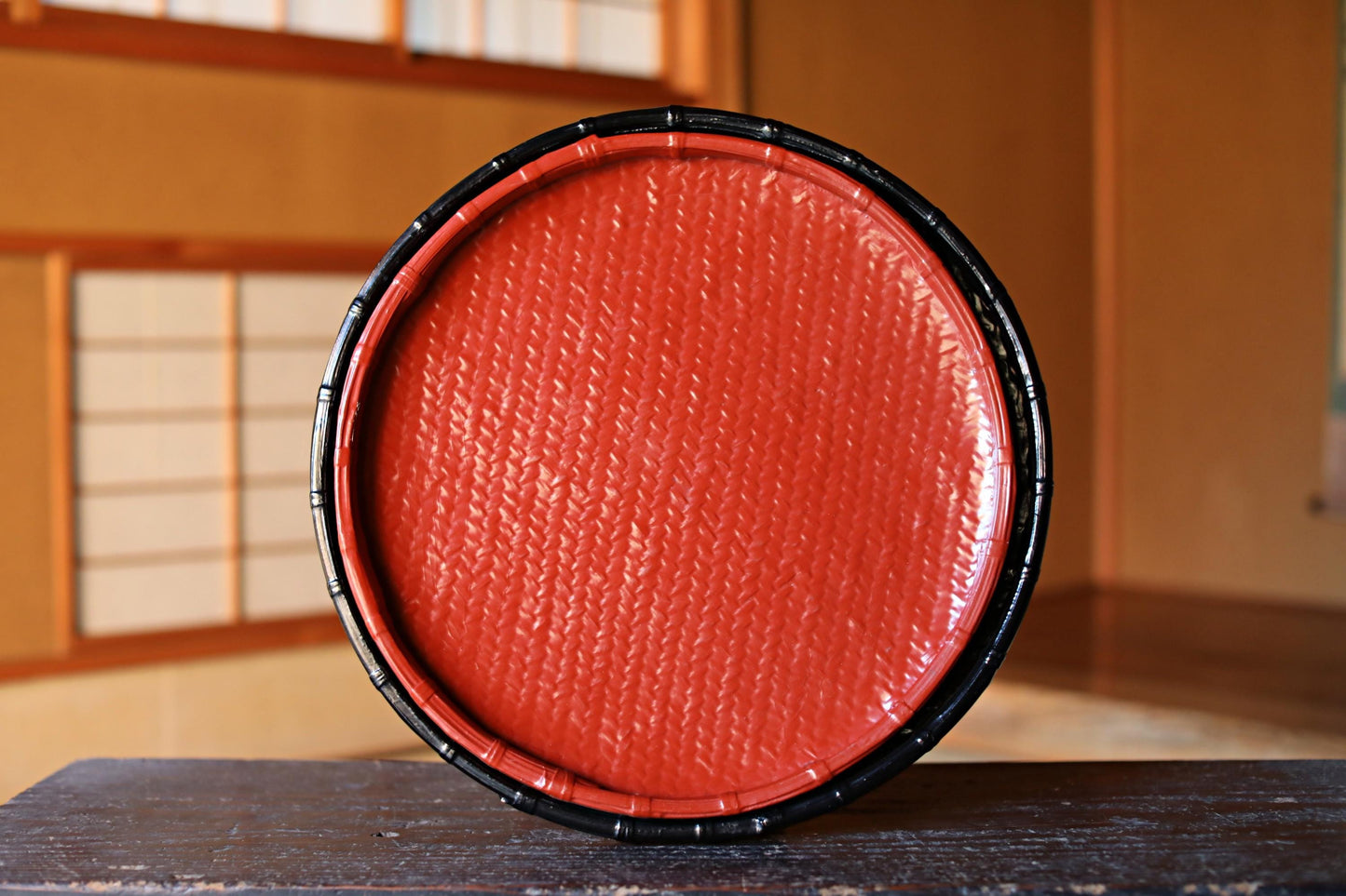Vintage Bamboo Trays – Hand Woven Japanese Red Black Lacquer Stackable Pair