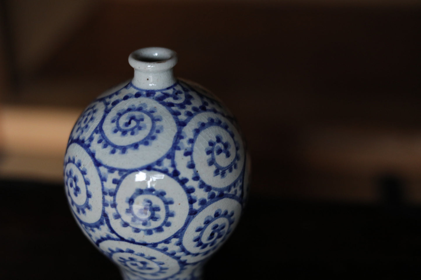 Vintage Koimari Sake Bottle - Indigo Blue Porcelain Vase With Octopus Arabesque Pattern