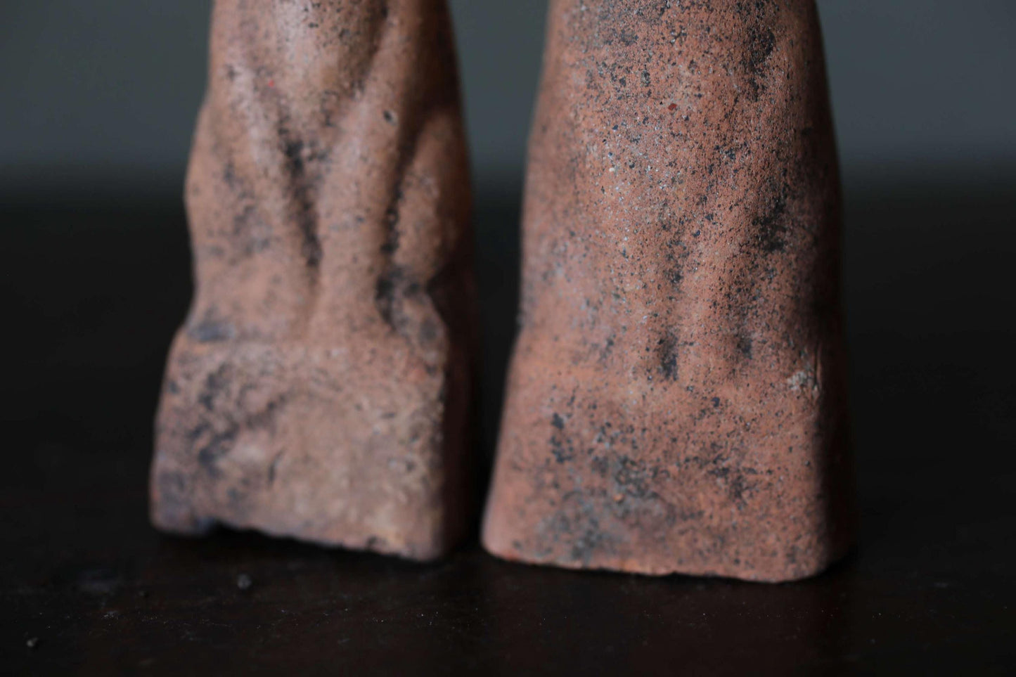 Japanese Antiques KITSUNE Dolls, Imado-yaki Pottery Pair (H3.7in)