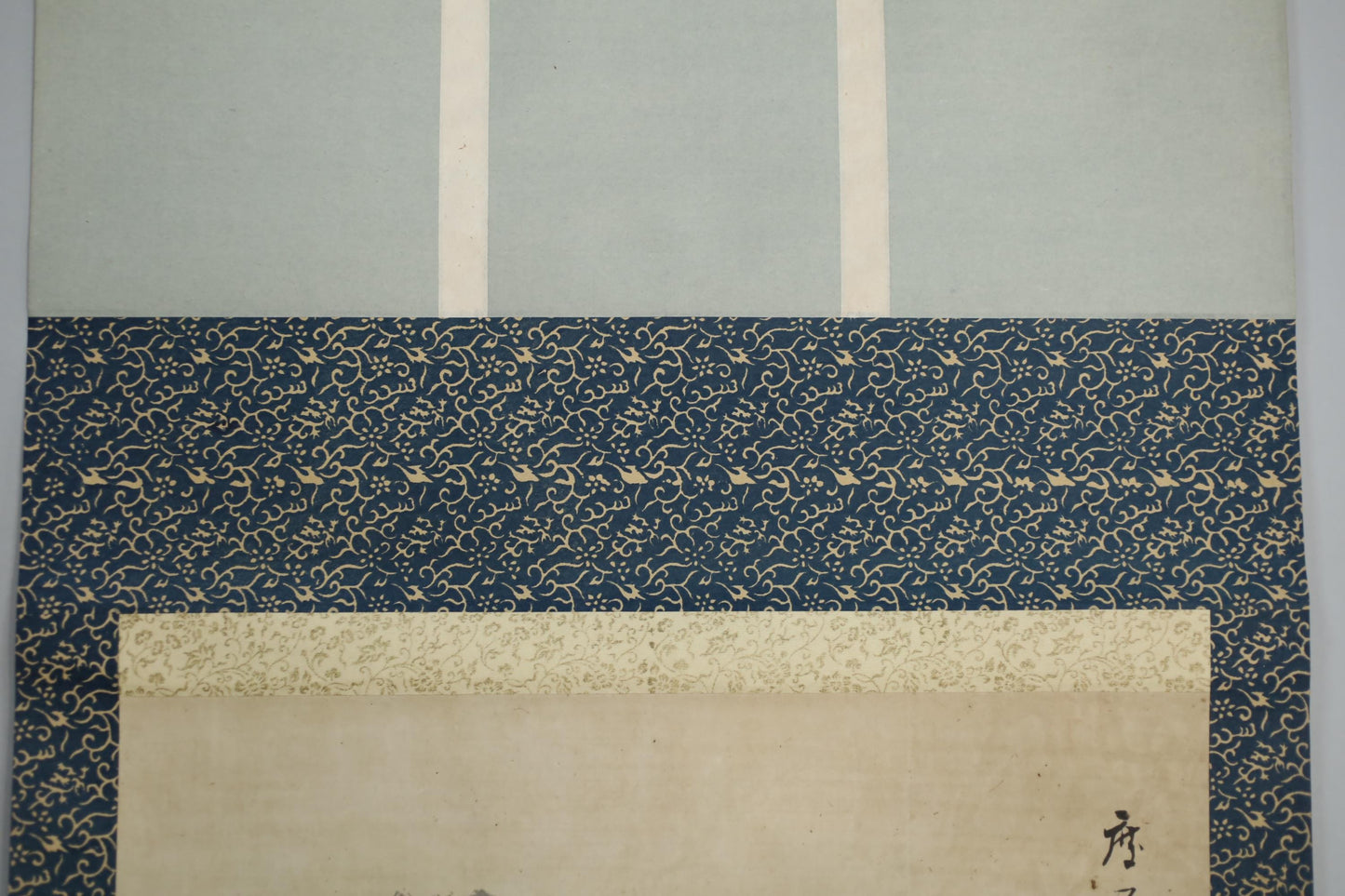 Antique Japanese Zen Scroll – Mt Fuji Ink Painting with Kanji Calligraphy & Bamboo Rollers