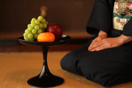Japanese Lacquer Pedestal - Vintage Black Wooden Fruit Stand | Handmade Urushi Tableware