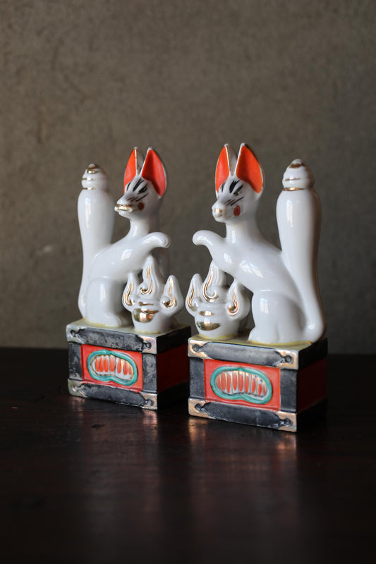 Vintage Japanese Kitsune Dolls - Porcelain Fox Figurines | Shinto Fox Statues & Shrine Decor