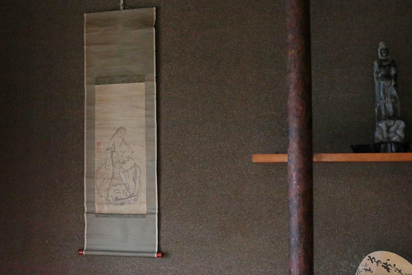 Japanese Antique Scroll – Bodhisattva Painting With Elephant | Vintage Kakejiku Art