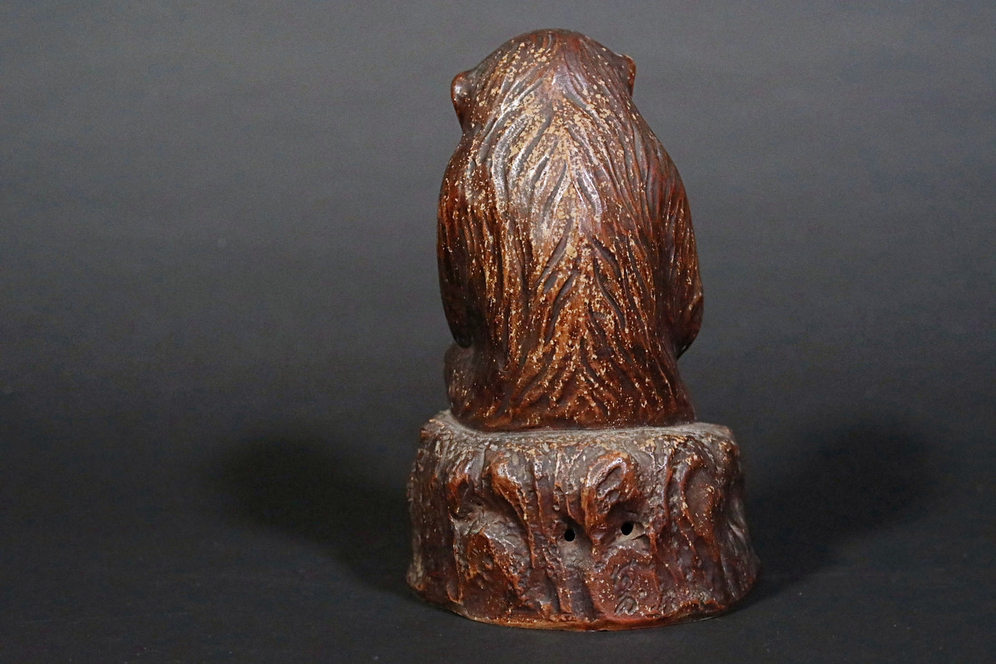 Bizen Ware Monkey Figurine - Signed Ceramic Statue With Longevity Peach, 1930s Vintage