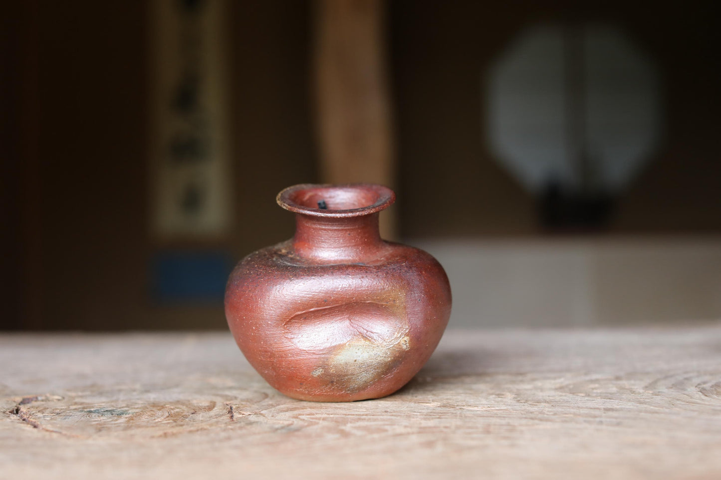 Bizen Ware Vase - Handmade Japanese Pottery | Wabi Sabi Decor, Hunched Shape, Gift Box