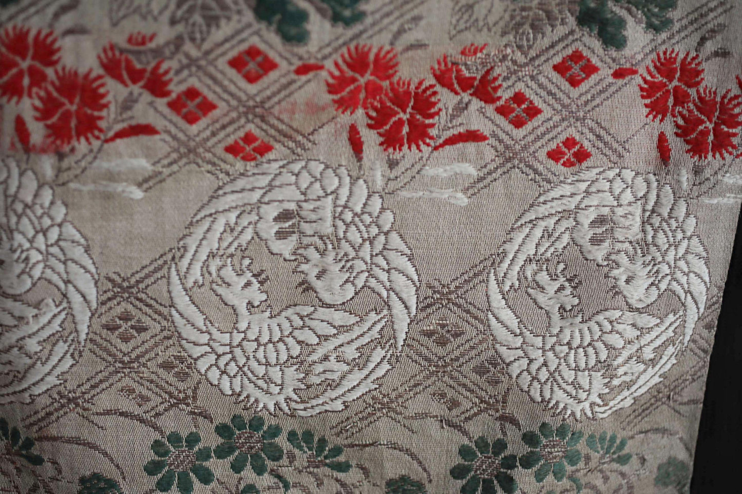 Japanese Silk Textile – Antique Taisho Era Phoenix Floral Tapestry Wall Hanging