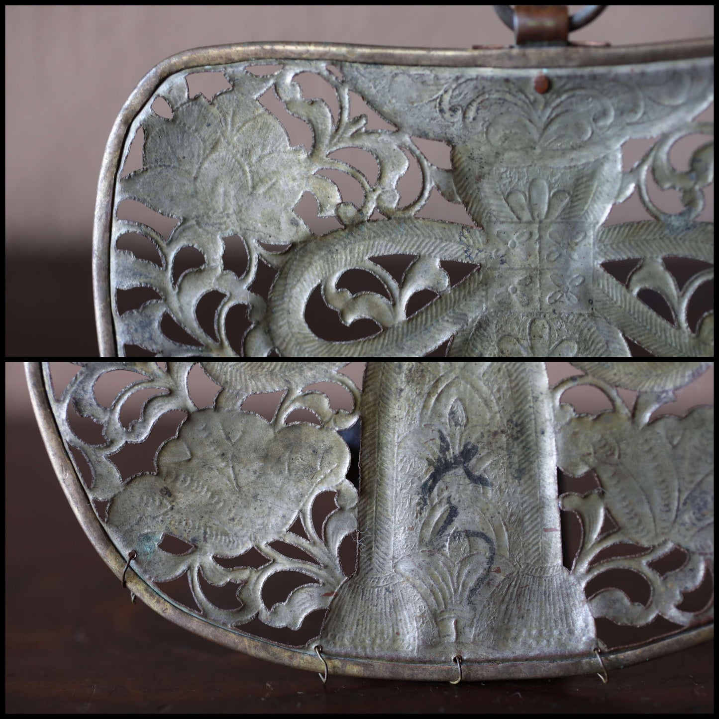 Japanese Antique Keman - Brass Hanging Art | Lotus Arabesque Design, Buddhist Temple Decor