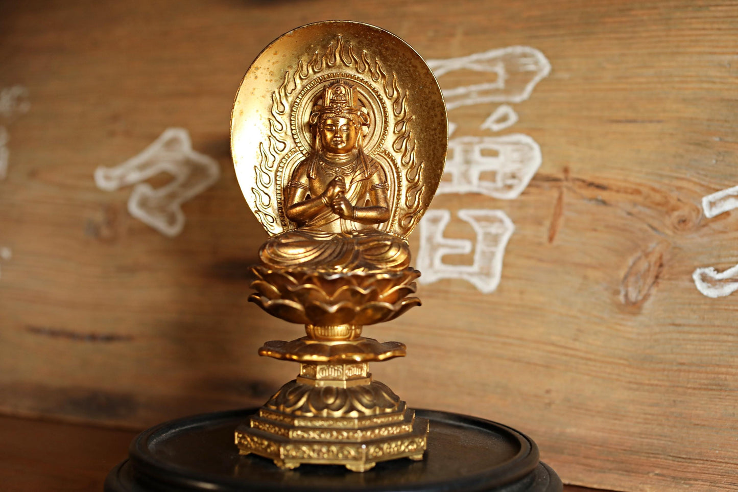 Mahavairocana Buddha Statue – Japanese Gold Metal Sculpture, Intricate Carving 15cm