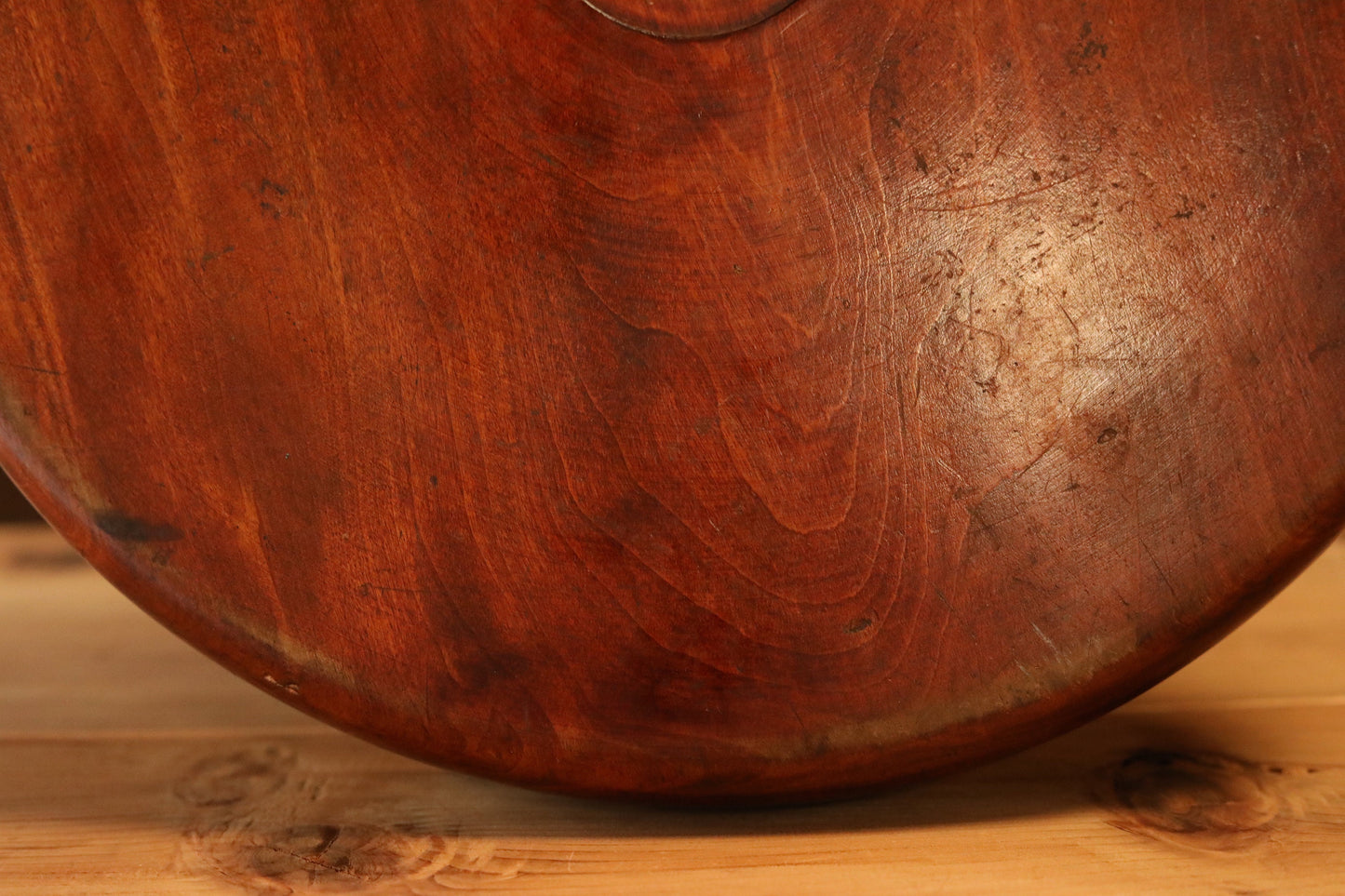 Japanese Wooden Tray - Vintage Round Wood Grain Obon for Tea Ceremony 13in