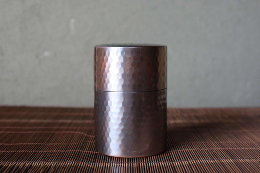 Hammered Copper Tea Caddy - Japanese Vintage Double Lid Artisan Storage Container