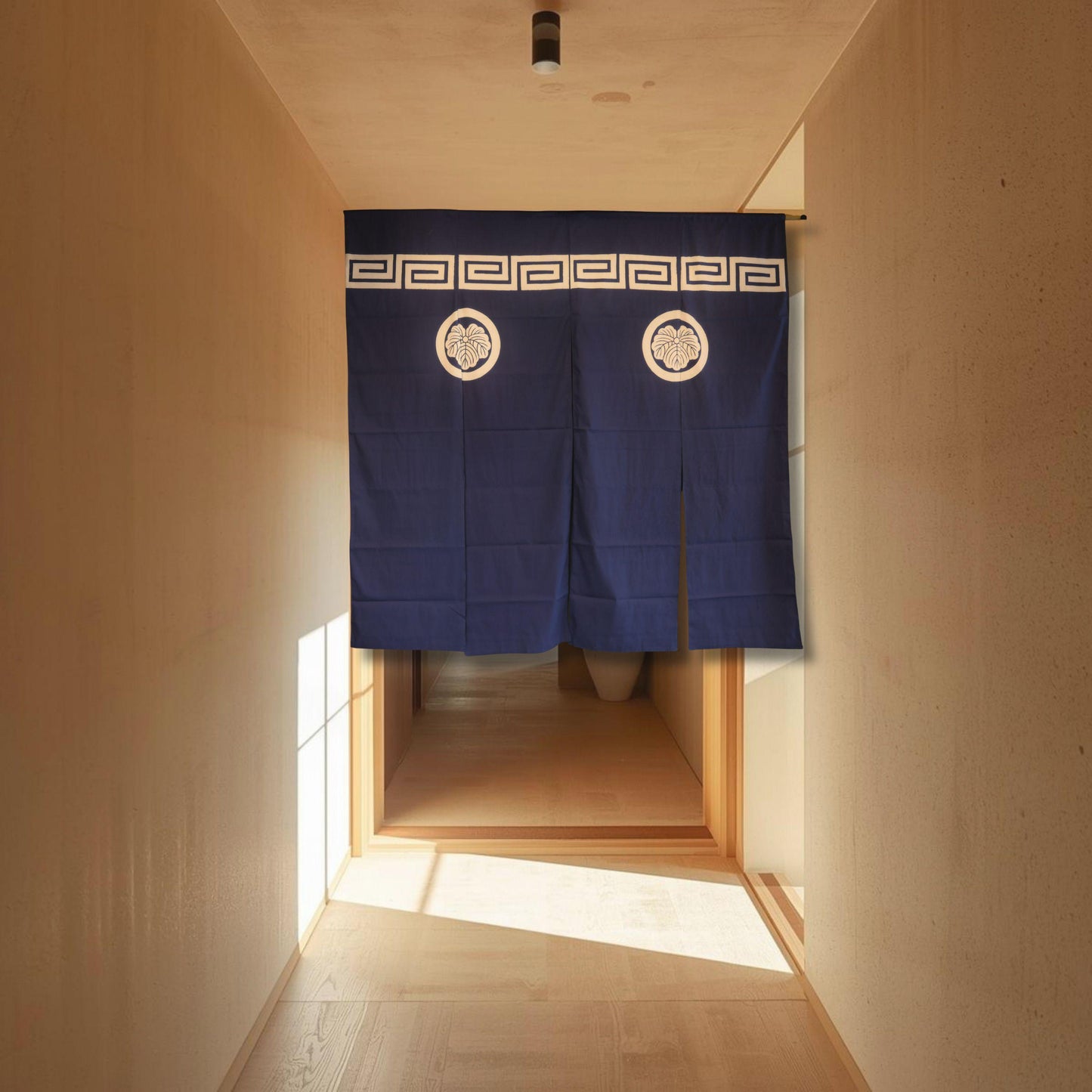Japanese Vintage Noren - Indigo Blue Curtain & Japandi Room Divider with Ivy Leaf Motif