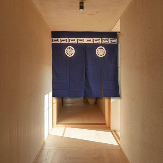 Japanese Vintage Noren - Indigo Blue Curtain & Japandi Room Divider with Ivy Leaf Motif