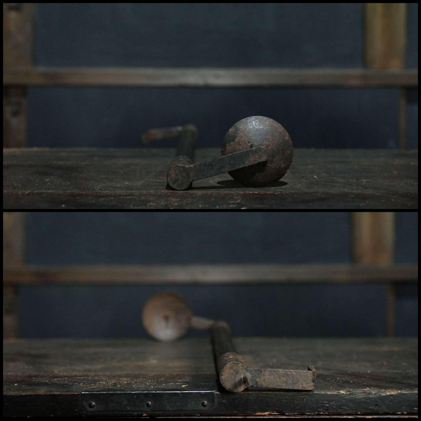 Japanese Antique Candle Stand – Edo Period Wood & Iron Hanging Holder with Defensive Design