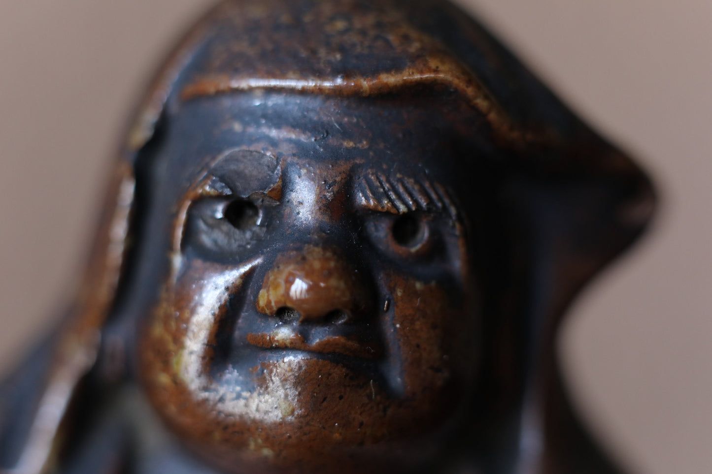 Bizen Daruma Statue - Vintage Japanese Pottery Zen Monk Ceramic Sculpture 1950s