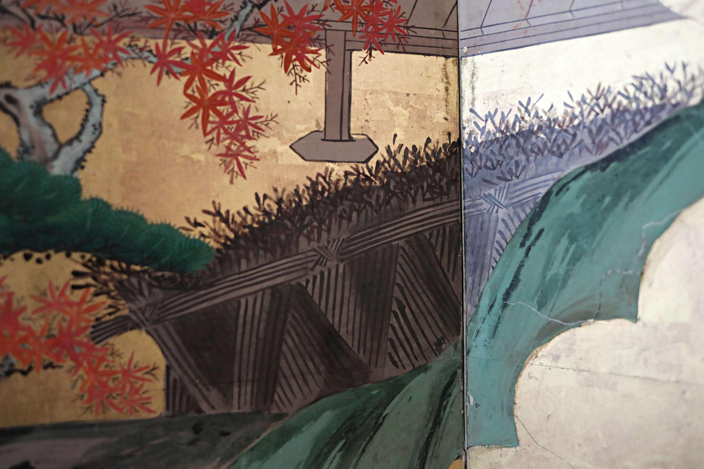 Antique Japanese Byobu - 1700s Tale of Genji Folding Screen Art with Gold Leaf