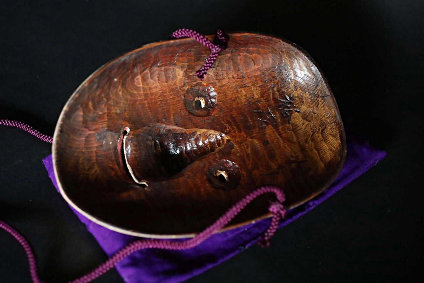Antique Japanese Noh Mask – Fukai Wood Carving | Signed Vintage Wall Ornament
