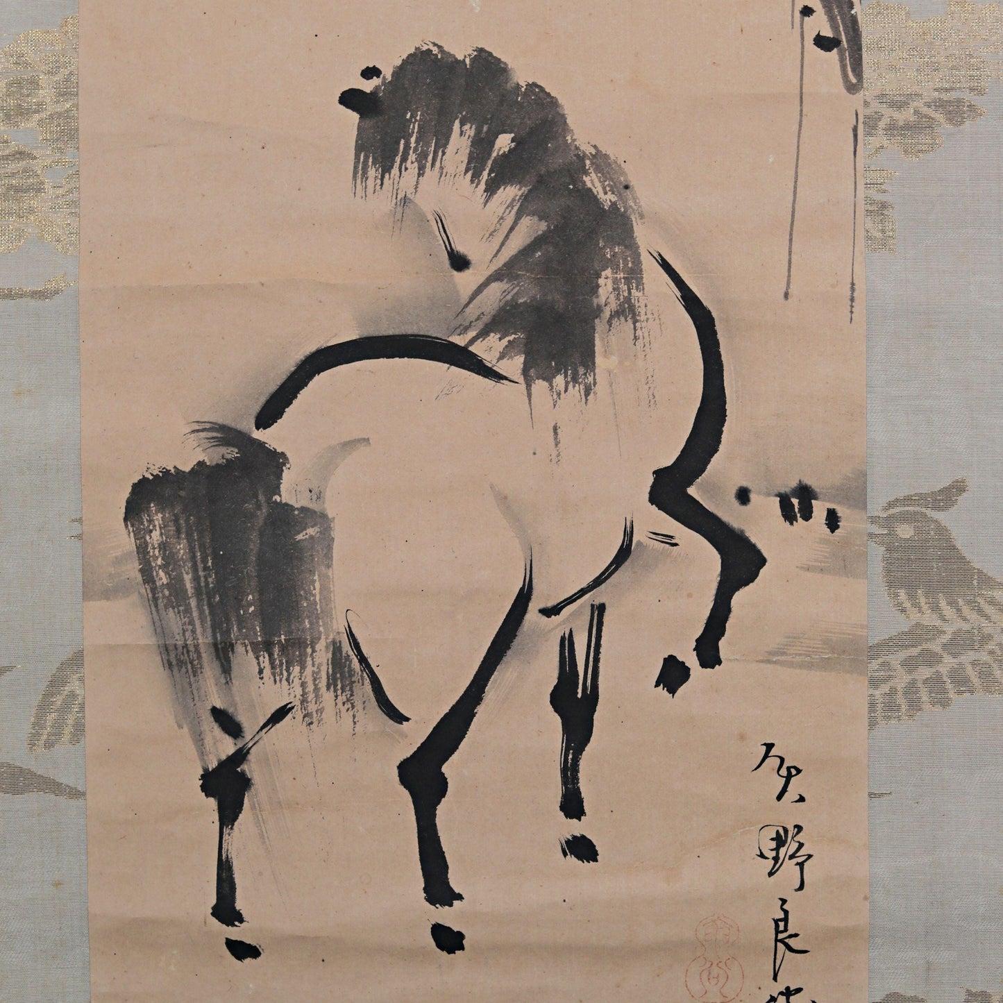Japanese Hanging Scroll - Antique Edo Period Horse Ink Painting by Yano Ryoushou