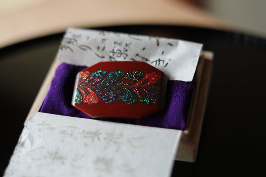 Japanese Obidome Antique Kimono Buckle – Urushi Lacquer, Mother-of-Pearl Accessory, 1920s