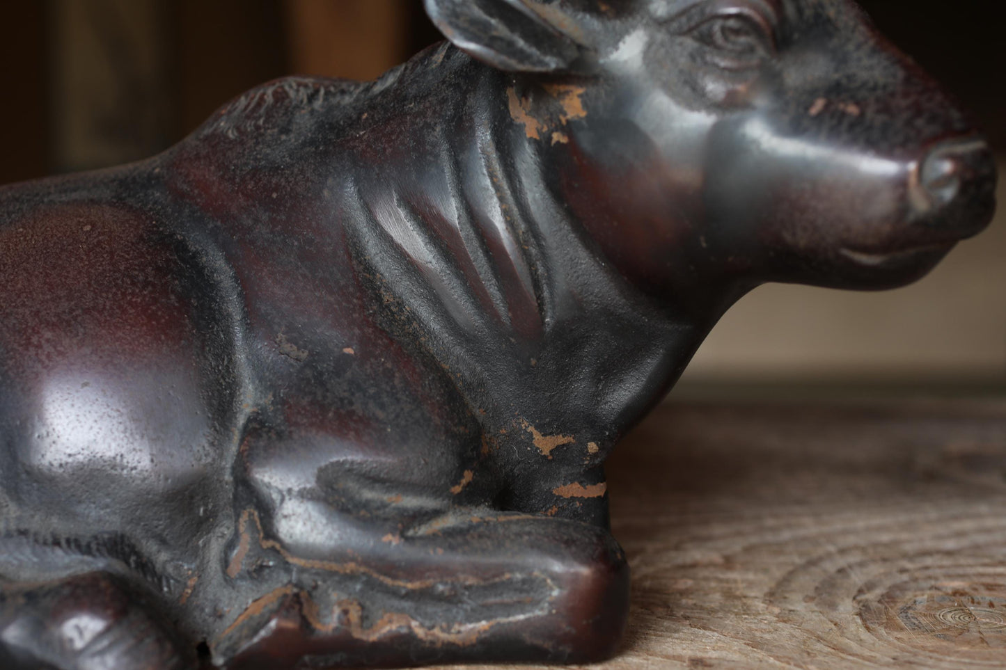Japanese Cast Iron Cow - Large Vintage Animal Art Figurine | Healing Cow Statue