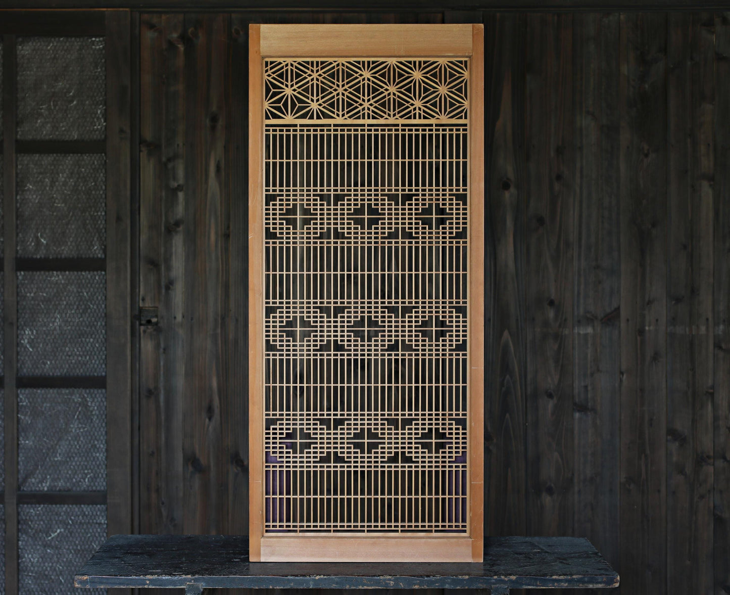 Vintage Japanese Shoji Screen - Kumiko Wood Panel | Japandi Wall Art, Geometric Frame