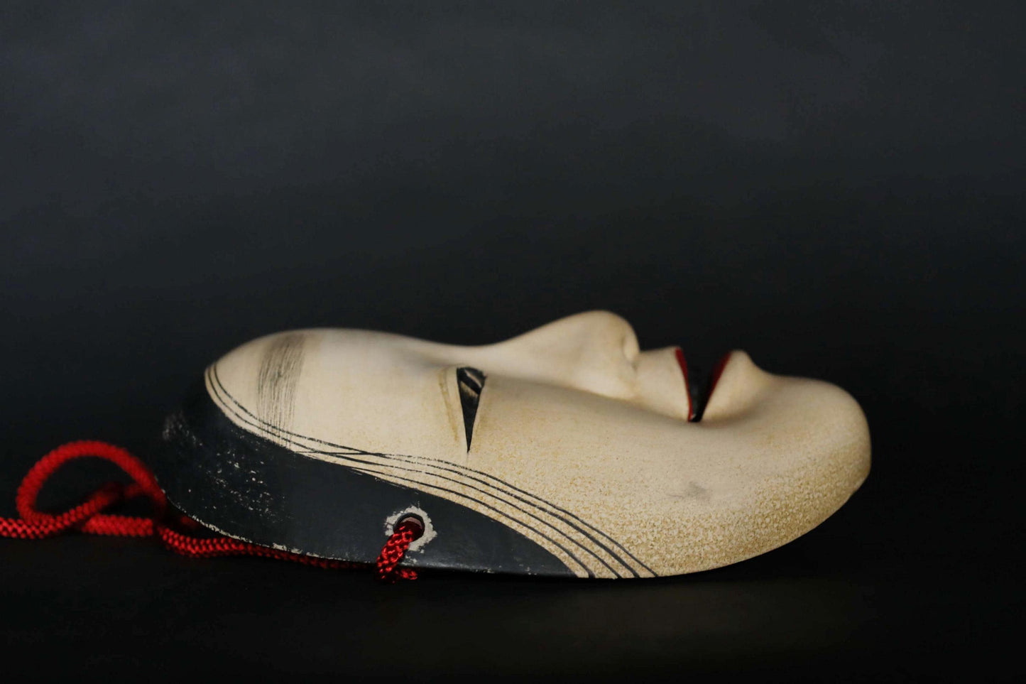 Japanese Noh Mask - Magojirō Signed Wood Carving | Elegant Wall Ornament with Silk Bag