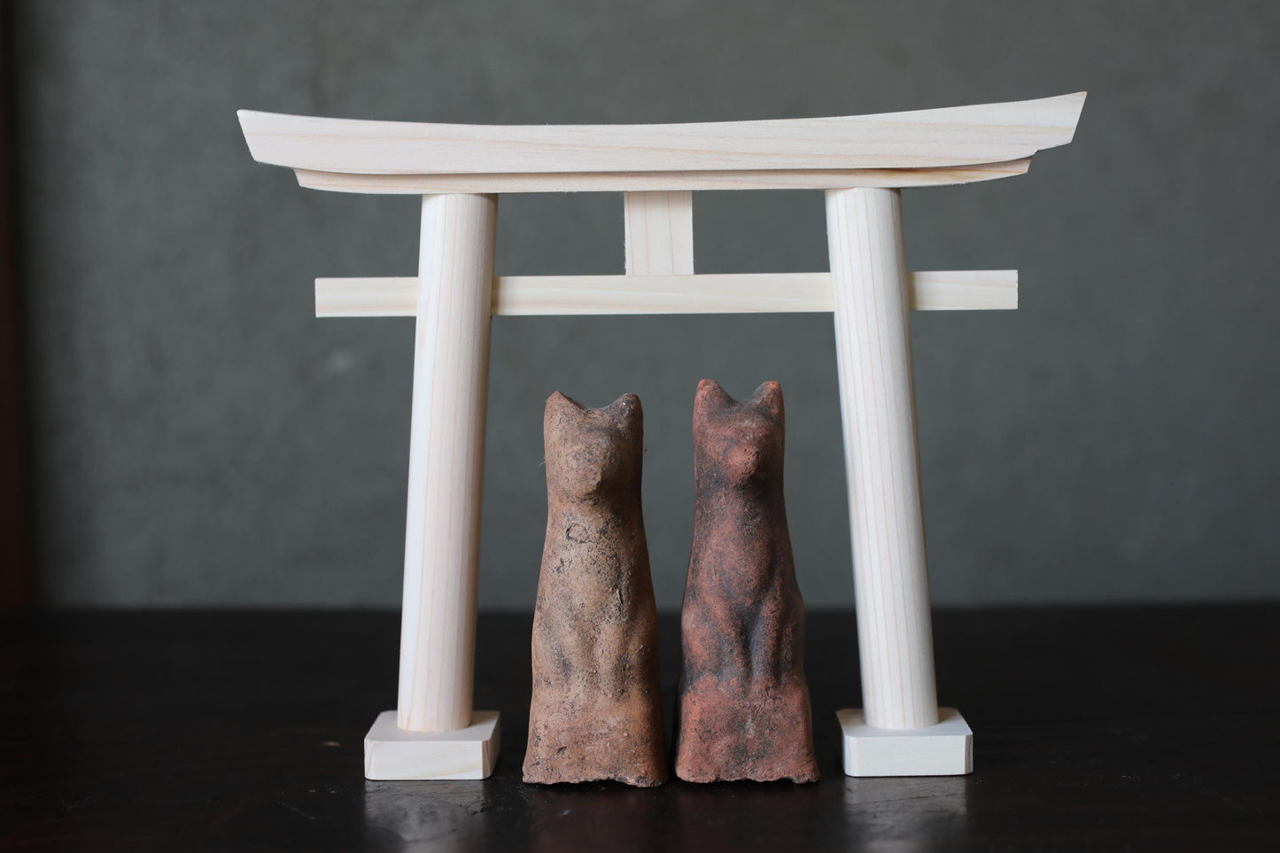 Japanese Antiques KITSUNE Dolls, Imado-yaki Pottery Pair (H3.7in)