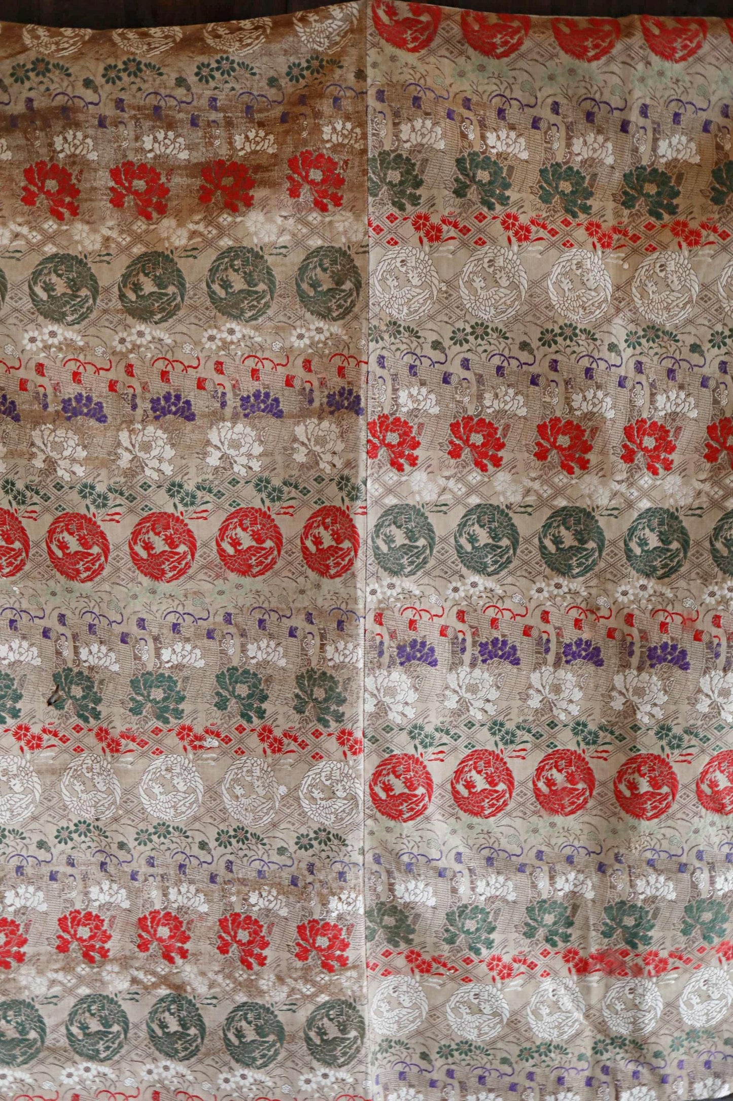 Japanese Silk Textile – Antique Taisho Era Phoenix Floral Tapestry Wall Hanging