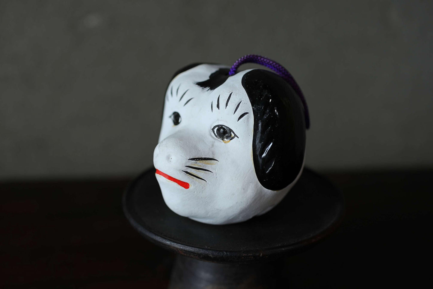 Japanese Pottery Dog Bell - Rare Clay Bell Folk Toy Ornament H7cm